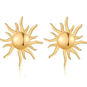 GREICHFAN Large Gold Sun Stud Statement Earrings